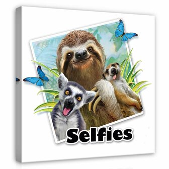 Lemur and Sloth- Selfies Canvas Schilderij PP12839O2