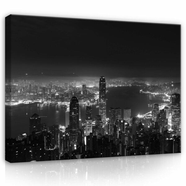 City panoramic cityline B&amp;W Canvas Schilderij PP14594O1