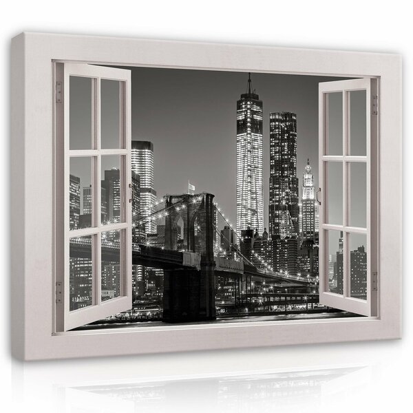 View window B&amp;W city Canvas Schilderij PP14467O1