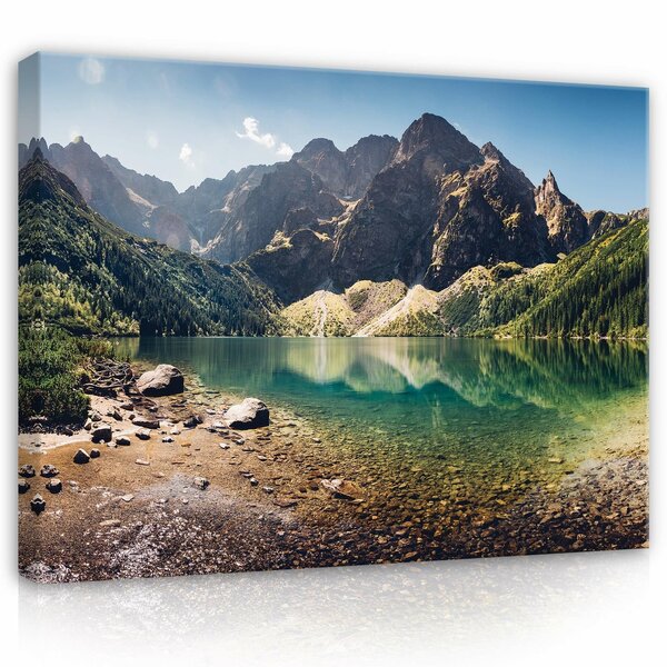 Landscape mountain lake pines Canvas Schilderij PP14628O1