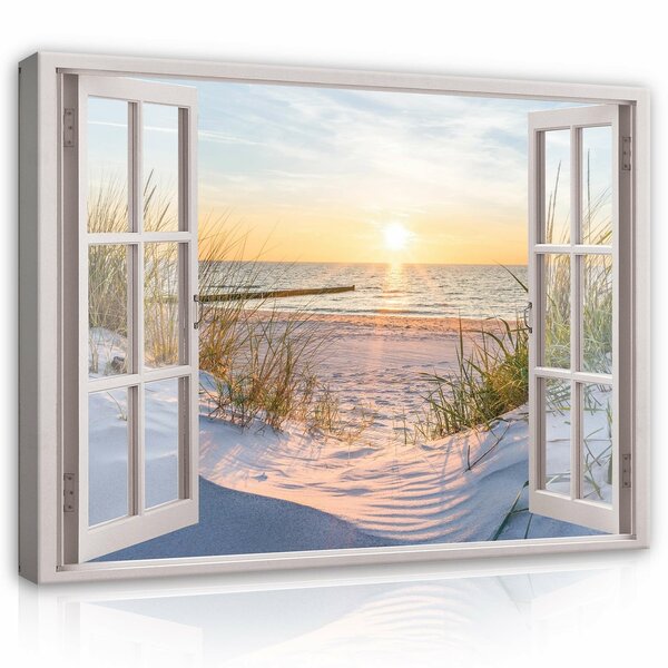 3D Effect Window Beach View Canvas Schilderij PP14242O1