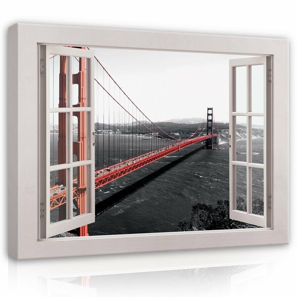 Window view 3D bridge Canvas Schilderij PP14457O1