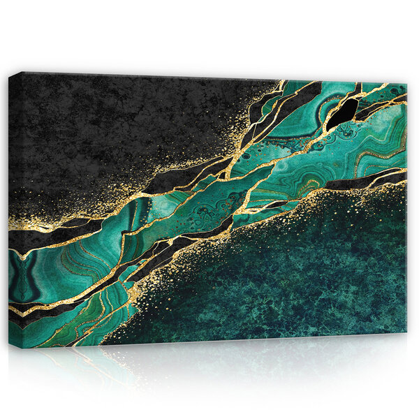 Structure Marble Dark Green Gold Canvas Schilderij PP14134O20