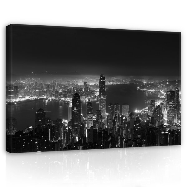 City panoramic cityline B&amp;W Canvas Schilderij PP14594O20