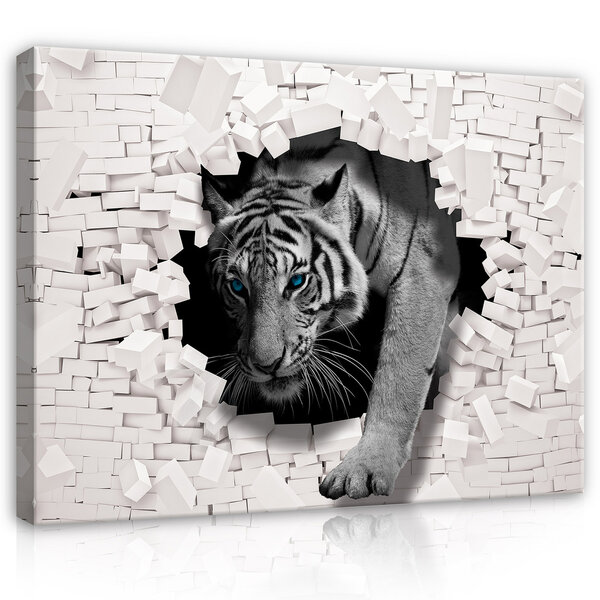 3D Tiger Coming out the Wall Canvas Schilderij PP10400O20