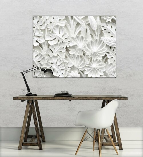 Alabaster Flowers Relief Canvas Schilderij PP10052O1