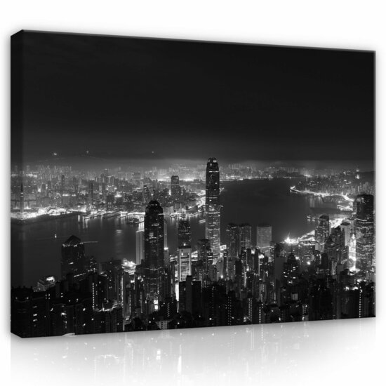 City panoramic cityline B&amp;W Canvas Schilderij PP14594O1