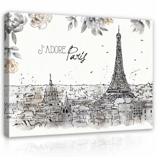 City Paris Drawing Leaves Canvas Schilderij PP14357O1