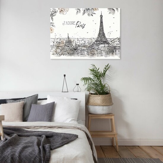 City Paris Drawing Leaves Canvas Schilderij PP14357O1