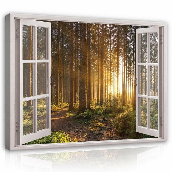 3D Effect Window Forest Sunshine View Canvas Schilderij PP14247O1