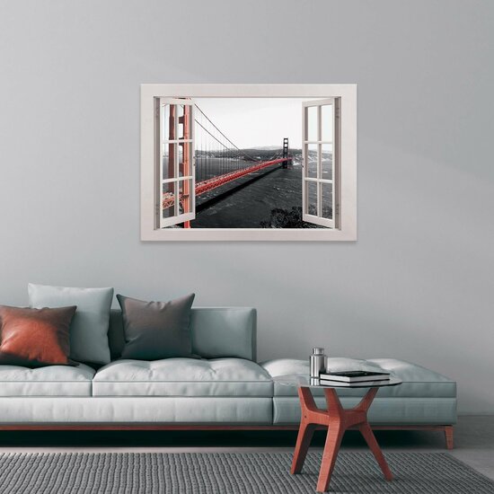 Window view 3D bridge Canvas Schilderij PP14457O1