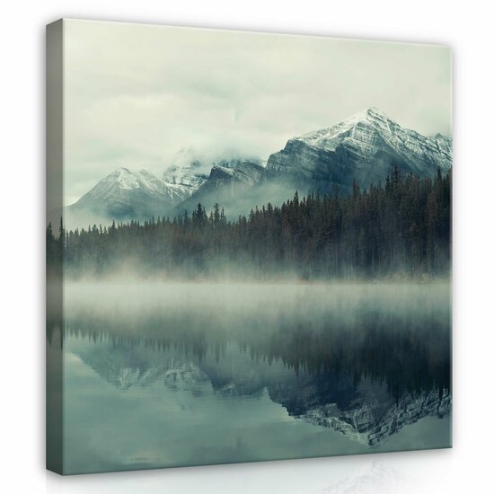 Nature Mountains Forest in Fog Canvas Schilderij PP14099O2