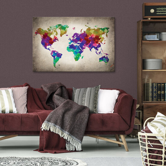 Multicolour World Map Canvas Schilderij PP10009O20