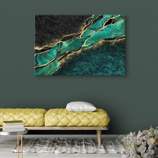 Structure Marble Dark Green Gold Canvas Schilderij PP14134O20