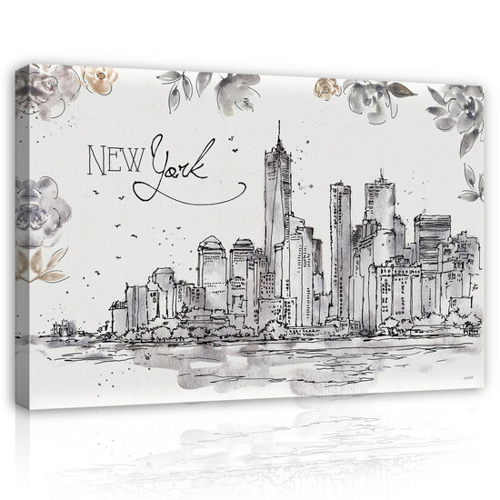 City New York Drawing Leaves Canvas Schilderij PP14356O20