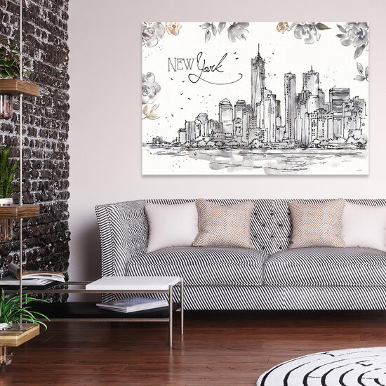 City New York Drawing Leaves Canvas Schilderij PP14356O20