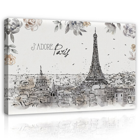 City Paris Drawing Leaves Canvas Schilderij PP14357O20