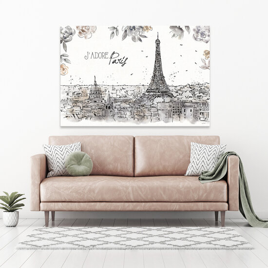 City Paris Drawing Leaves Canvas Schilderij PP14357O20