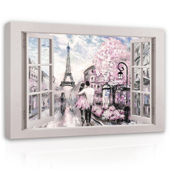 View window Paris watercolour Canvas Schilderij PP14465O20