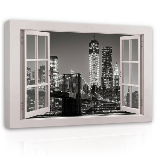 View window B&amp;W city Canvas Schilderij PP14467O20