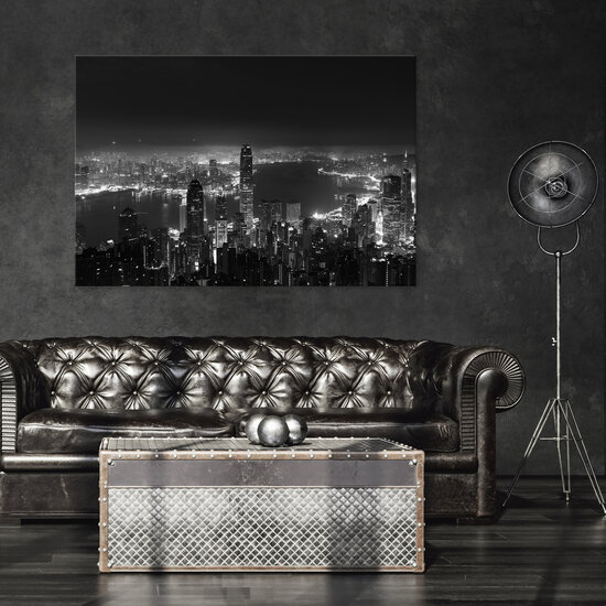 City panoramic cityline B&amp;W Canvas Schilderij PP14594O20