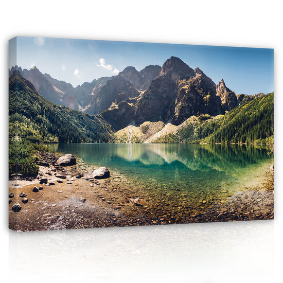 Landscape mountain lake pines Canvas Schilderij PP14628O20