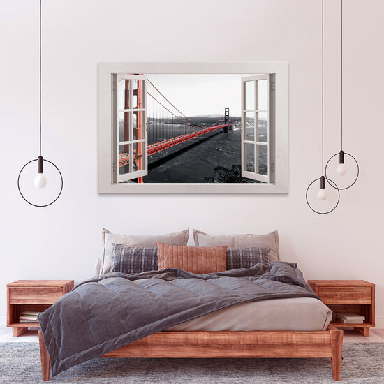 Window view 3D bridge Canvas Schilderij PP14457O20