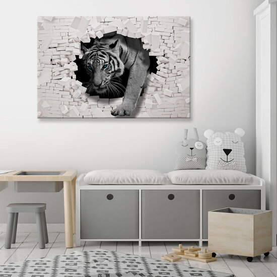 3D Tiger Coming out the Wall Canvas Schilderij PP10400O20