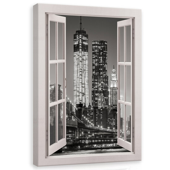 View window B&amp;W city Canvas Schilderij PP14466O20