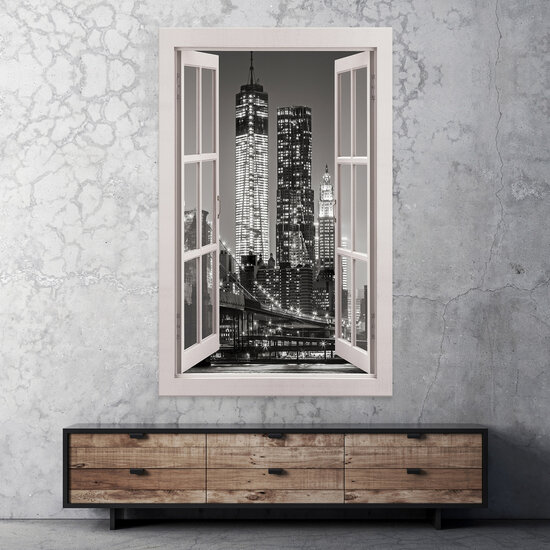 View window B&amp;W city Canvas Schilderij PP14466O20