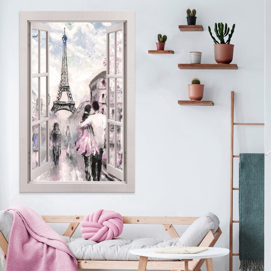 View window Paris watercolour Canvas Schilderij PP14464O20