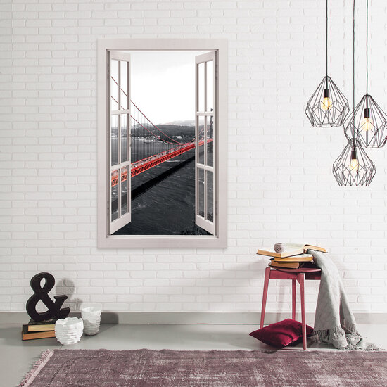 Window view 3D bridge Canvas Schilderij PP14456O20