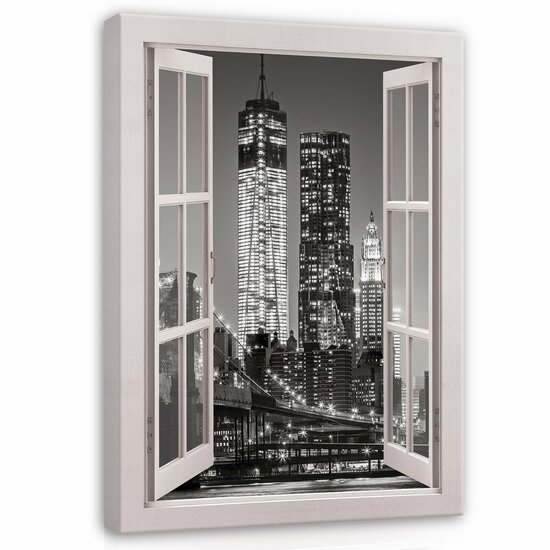 View window B&amp;W city Canvas Schilderij PP14466O1