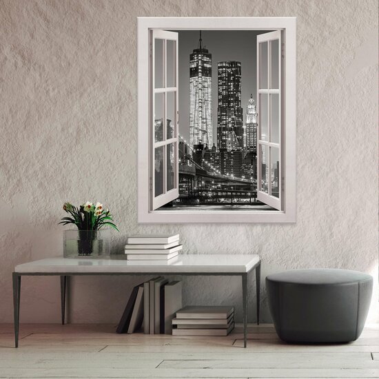 View window B&amp;W city Canvas Schilderij PP14466O1