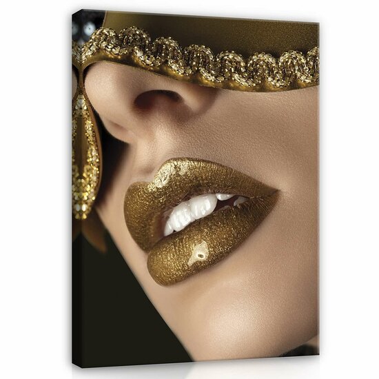 Golden Lips Canvas Schilderij PP13968O1