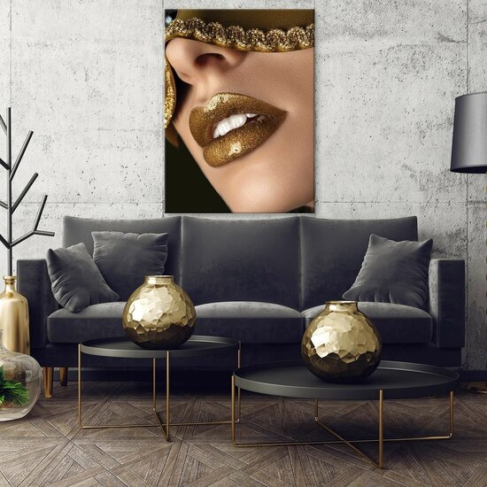 Golden Lips Canvas Schilderij PP13968O1